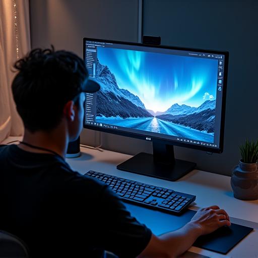 Penyunting foto profesional bekerja pada imej cuaca